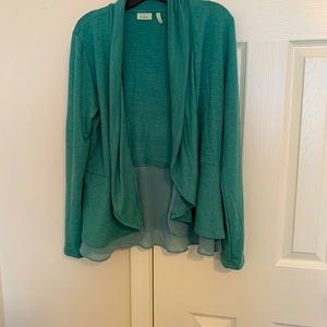 LOGO Lounge by Lori Goldstein Jacket French Terry Peplum with chiffon trim